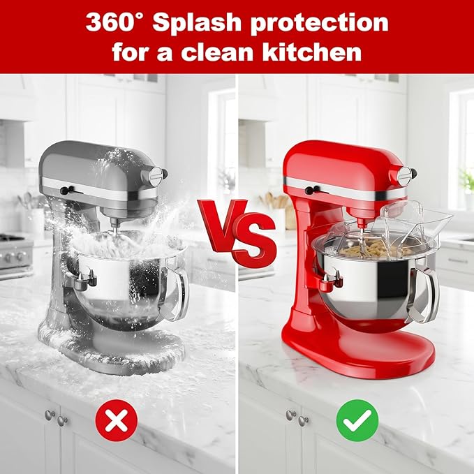 Pouring Shield for KitchenAid Mixer & Splash Guard Attachment - Fits all 5.5-8QT Bowl-Lift Stand Mixers Stainless Steel Bowls, Kitchen Aid Accessories and Attachments