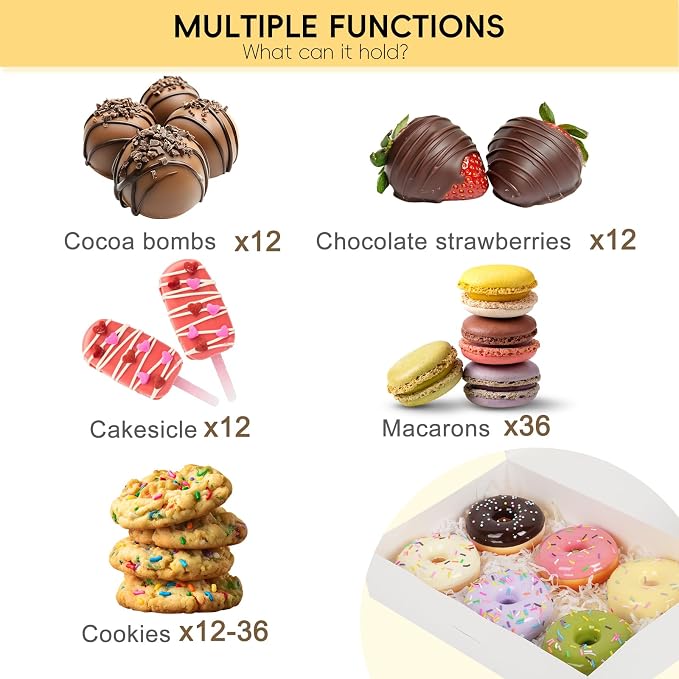 Moretoes 30pcs Auto-Popup Cookie Boxes, 12x8x2.5 Inches Bakery Boxes with 3 Style Windows for Chocolate Covered Strawberries, Donuts, Pastries,Cake Pops