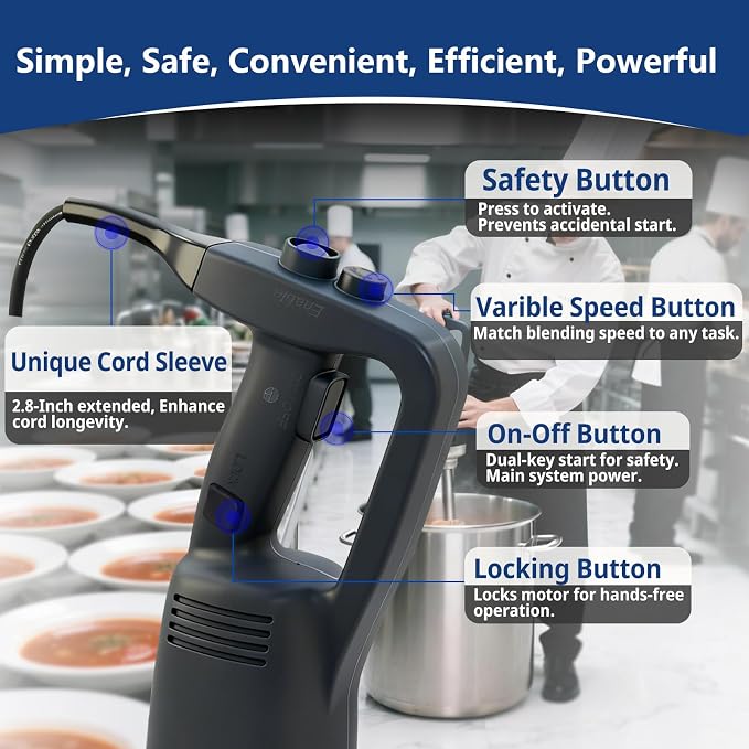 VONCI 750W Commercial Immersion Blender, Electric Hand Blender with 12" Detachable Shaft, Variable Speed 8000-19000RPM,Industrial Immersion Blender for Restaurant Kitchen.Extra Heavy Duty Hand Mixer.