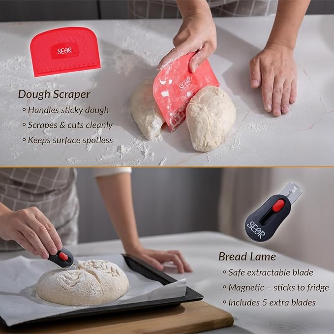 SEOR 8Pcs Sourdough Starter Kit with Glass Fermentation Jar 42oz-Complete Bread Baking Kit Includes 2 Bread Proofing Basket-Sour Dough Tools & Baking Gifts for Women-Sour Dough Kit for Artisan Loaves