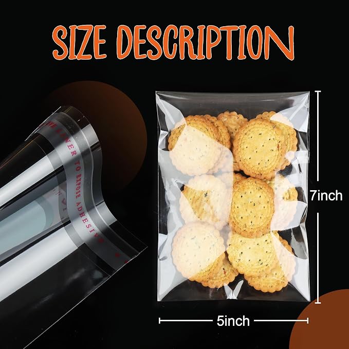200Pcs Cookie Bags, Self Sealing Cellophane Bags 5x7 Inches, Resealable Treat Bags for Cookies, and Party Favors.