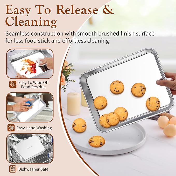 TeamFar Baking Pan Set of 3, 12.5/10.5/9.4 Inch Stainless Steel Deep Sheet Cake Pan for Oven Baking, Rectangle Bakeware Set for Bread/Lasagna/Brownie/Casserole, Healthy & Heavy-Duty, Dishwasher Safe