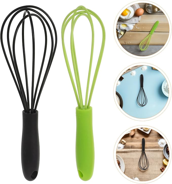 Milisten 4pcs Mini Silicone Coated Stainless Steel Whisks 6-inch Manual Egg Beater Hand Mixer for Baking Cooking Kitchen with Black and Green Handles