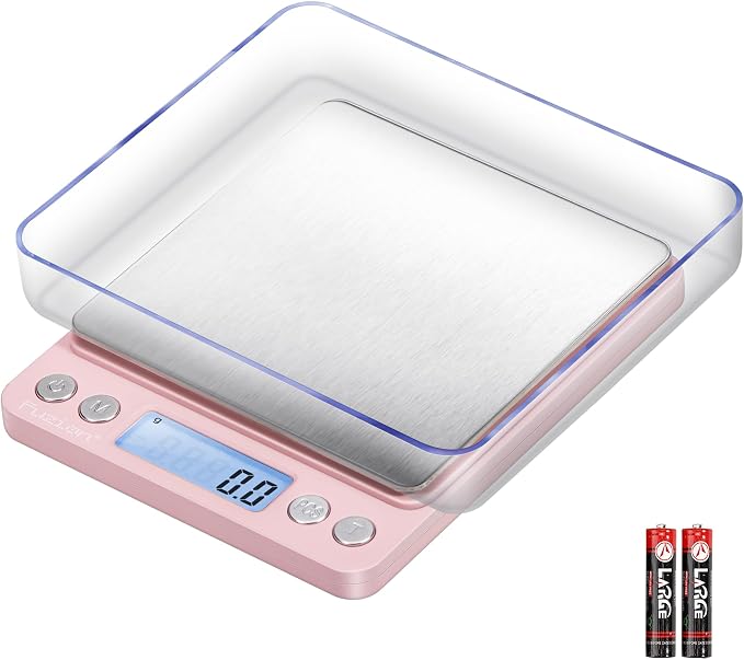 Fuzion Small Gram Scale 3000g, Digital Kitchen Food Scale, Gram and Ounce | 0.1g Accuracy, 6 Modes, 2 Trays Included, Tare Function, Piece Counting, For Food, Coffee, Cooking, Herb, Reptiles, Coins