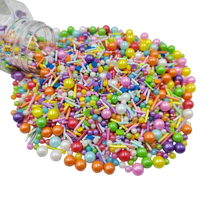 Rainbow Sprinkles for Cupcakes, Edible Birthday Sprinkles, Colorful Jimmies Pearls Sprinkle Mix for Baking Cupcake Toppers Cake Decorating Cookie Decorations Ice Cream Toppings