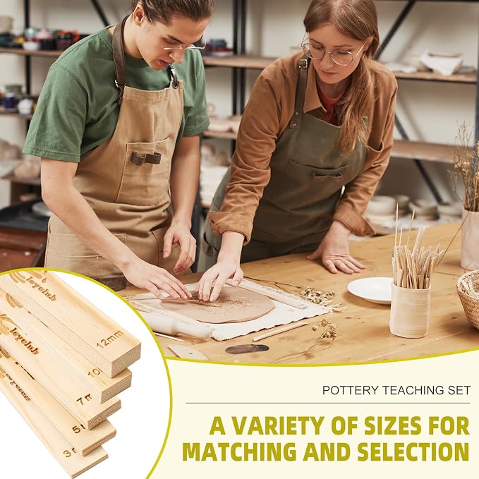 Pottery Rolling pin Guides, Clay Tools, 5-Size Mud Stick Guide for Precise Clay Thickness, Premium Pottery Tools for Hobbyists & Ceramic Artists (13.4inch)
