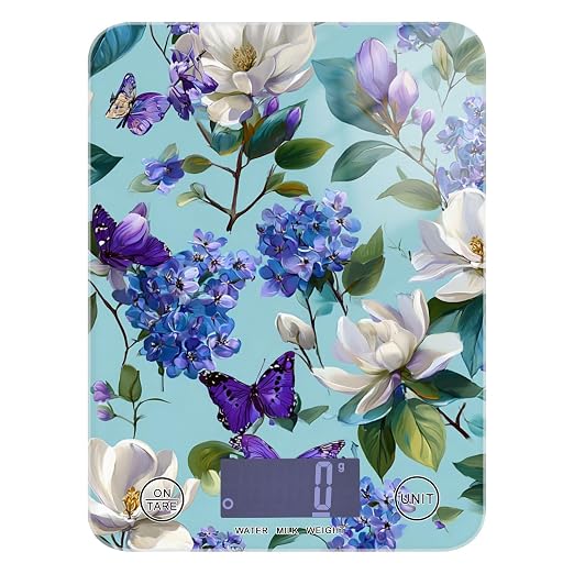 Food Scale Kitchen Scale for Baking Cooking Digital Food Weighing Measuring Scale Small Waterproof Electric Food Scale Elegant Hydrangeas Magnolias Butterflies