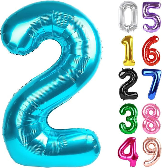 Light Blue Number 2 Balloon 40 Inch, 2nd Birthday Decoration for Toddlers Girls Boys, Sparkling 2 Number Balloon Party Decor