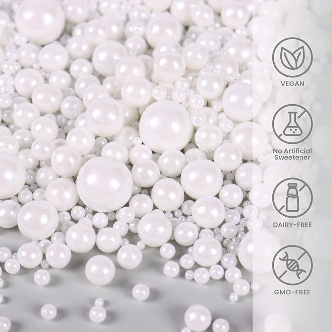 White Pearl Sprinkles for Cake Decorating, Edible Pearls Sugar for Baking Cupcake Toppers Ice Cream Cookie Wedding Party Birthday Valentines Celebrations Supplies, 4.05oz