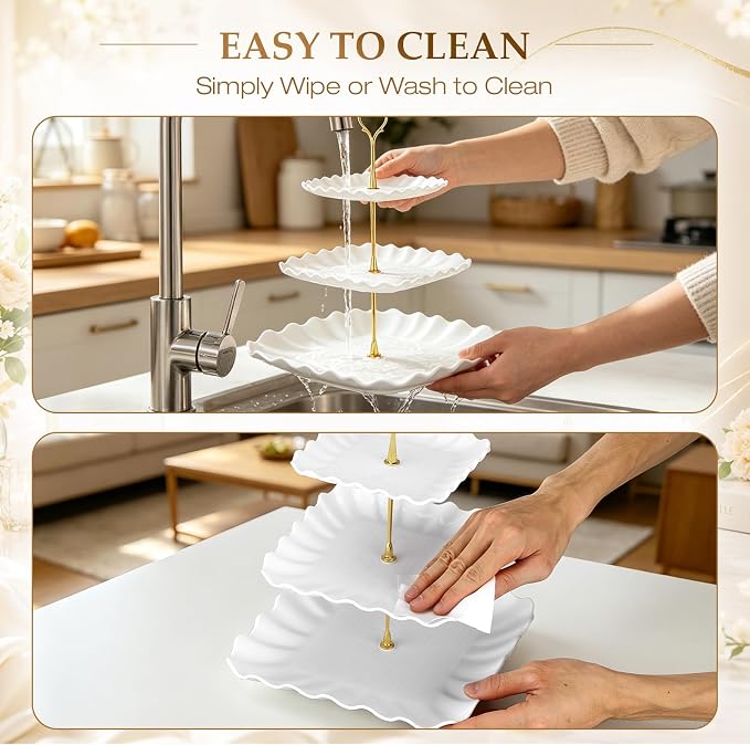 Hdama 3 Tier Cupcake Stand Tower, Dessert Serving Tray, White, 2 Pack | Dessert table display for birthday, baby shower, wedding, and tea party. Party decoration set.