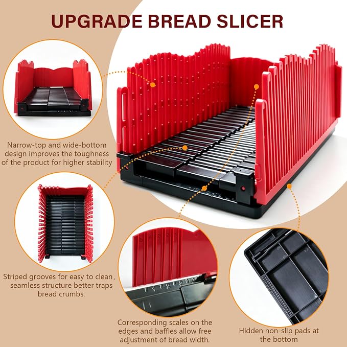 Bread Slicer for Homemade Bread - 8-10 Inch Knife Compatible, Foldable Compact Bread Cutter with Adjustable Width, Non-Slip Pads & Seamless Crumb Tray, Bread Slicing Guide for Sourdough/Bagels/Cakes