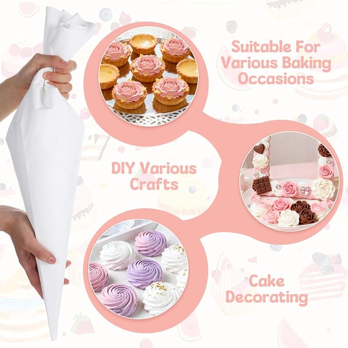 Kifmurase 6PCS Reusable Piping Pastry Bags 24 Inch Reusable Cloth Frosting Bags White Thickened Tipless Piping Bag for Cake Cupcakes Cookies Frostingm, Cake Baking Decoration Frosting Tools