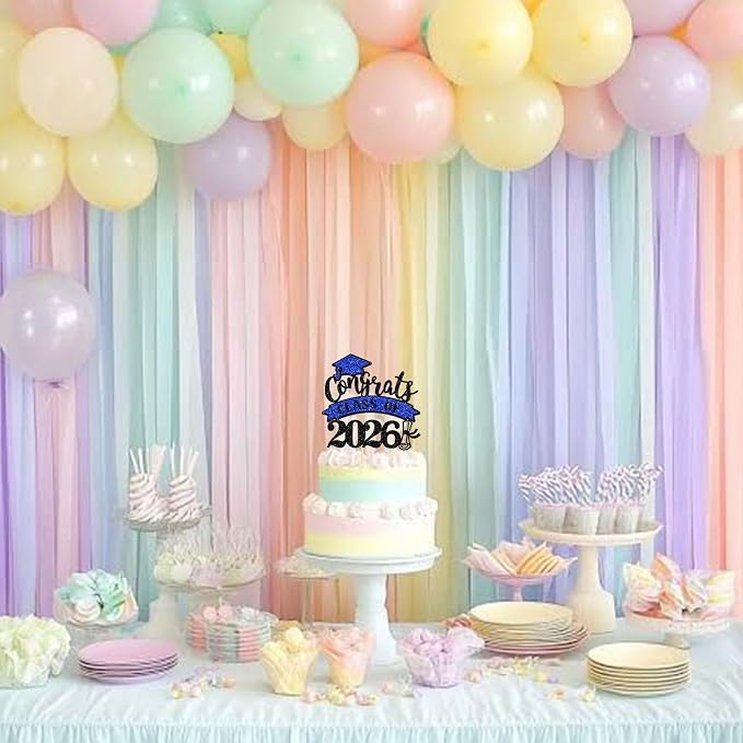 1 Pack Congrats Class of 2026 Cake Topper with Blue Glitter Diploma Graduation Cap Cake Pick Contrats Class of 2026 Cupcake Decorations for Graduation Theme High School Boys Girls