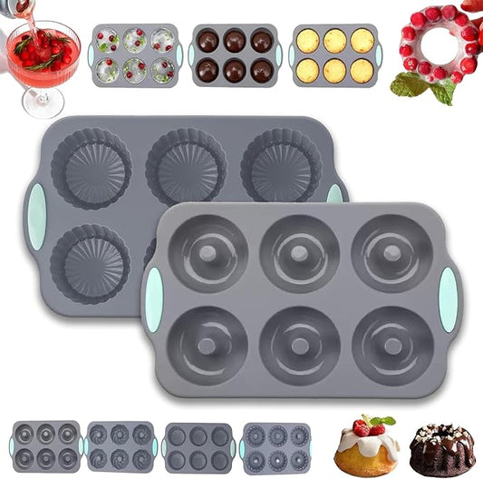 Wreath Ice Mold, Christmas Ice Cube Molds, Silicone Wreath Ice Cube Tray For Holiday Cocktails, 6 Hole Flexible Donut Diy Bakeware Suitable For Ice Cubes, Cakes, Soap, Chocolate (C Set)