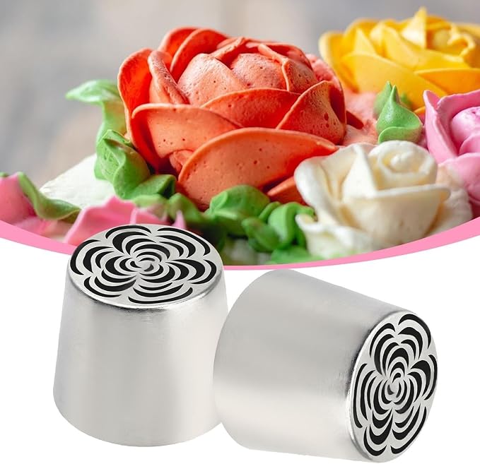 Piping Nozzle 2pcs Extra Large Russian Piping Tips, Stainless Steel Flower Nozzles Set, Rose & Floral Icing Tips for Cupcakes, Cookies Professional Baking Tools Icing Tips
