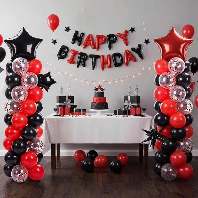 Skylety 2 Sets Balloon Column Stand Kit Adjustable Balloon Tower Stand with Bases for Birthday Wedding Anniversary Graduation Party Baby Shower Decorations Supplies(Red and Black,Red Black)