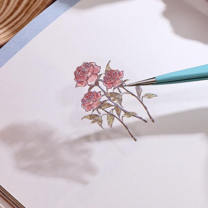 12 PCS Flowers Rose Themed Sticker, Decals for Scrapbook Supplies Bullet Junk Journal Bottles Planner Laptops DIY Scrapbooks Journals Phone Case Decoration Gifts Rewards