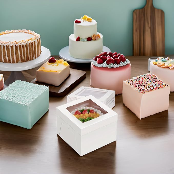 24Pcs Cake Boxes 10 Inch (24pcs boxes), 10X10X8 Inch Square White Bakery Boxes With Windown For Baking, Cajas Pasteles, Cookie, Pastries, Pie, Wedding, Birthday, Fathers day