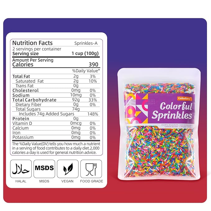Rainbow Sprinkles Bulk for Baking 7 oz - Rainbow Jimmies Sprinkles for Baking Cookies, Cakes, Cupcakes, Ice Cream, Chocolate | Perfect for Birthday Christmas Parties & Celebrations