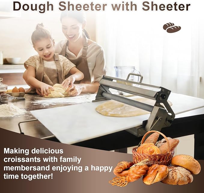 40.9''x15.5" Folding Dough Sheeter with Sheeter Board Portable Manual Dough Roller Machine Stainless Steel Sheeter Thickness Adjustable for Pizza Dough, Puff Pastry Dough