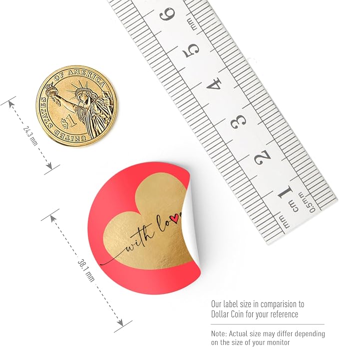 500 Love Stickers with Gold Foiling, 1.5 Inch Size Best Suitable for Anniversary, Birthday's, Valentine's Day Gifting, Decoration,Theme Parties .…