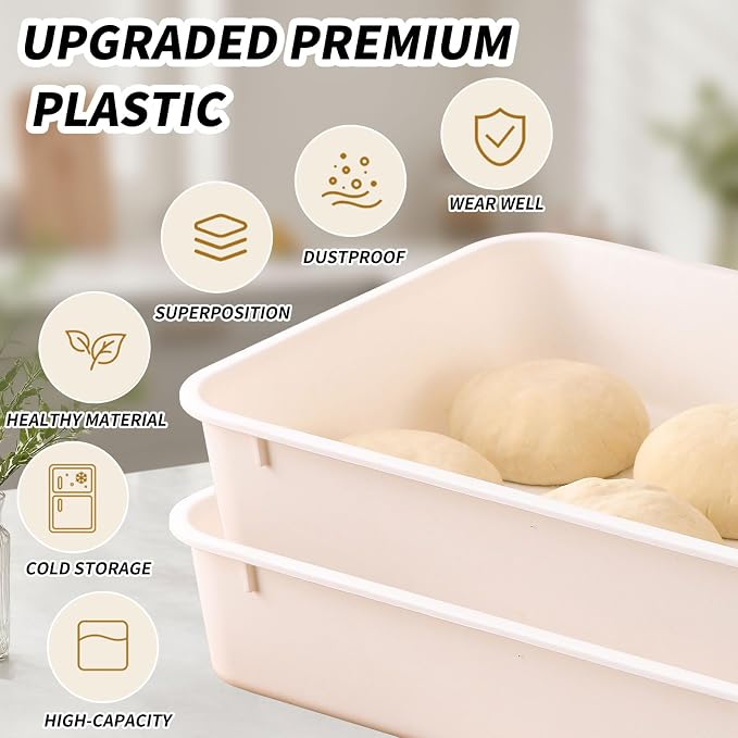 2 Pack Pizza Dough Proofing Box, Pizza Storage Container，Food Storage Containers with Lids，Pizza Pack Container Expandable，Bread Proofing Box，Stackable Commercial Quality Trays with Covers