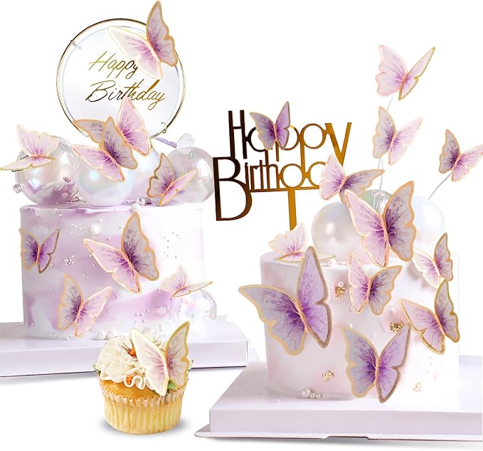 22-Pieces Butterfly Cake Decorations With Happy Birthday Acrylic Cake Toppers for Baby Shower Wedding Birthday Party Decor (Orange)
