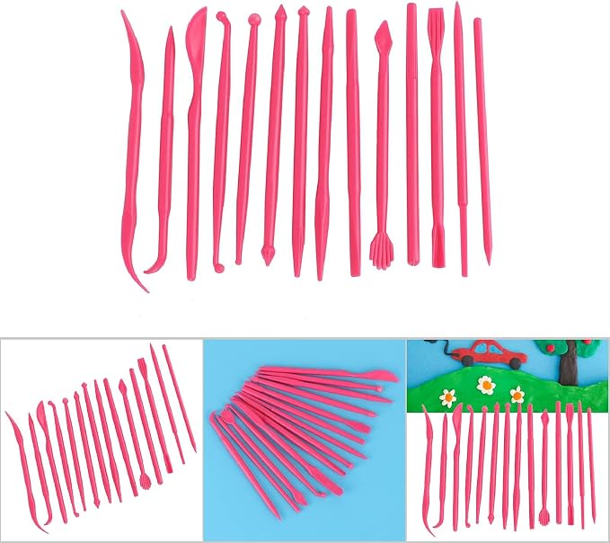 Saluaqui Modeling Tools for Plastic Kits Clay Scu 14Pcs DIY Plastic Clay Sculpting Set Modeling Tools for Pottery and Fondant Ergonomic Handle and Portable Design (Rose Red)