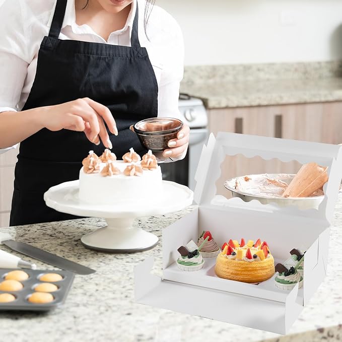 JCD 8pcs Cake Cupcake Combo Boxes with Clear Window and Cupcake Insert Fit 4 Cupcakes and 1 Mini Cake for Partry (1+4/8pcs)