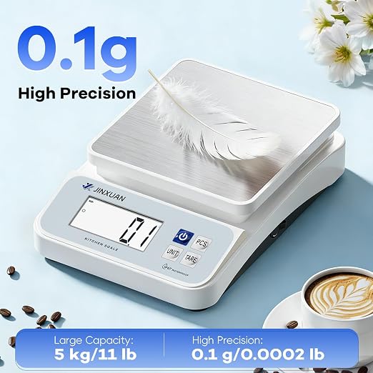 Digital Kitchen Scale 11lb/5kgx0.1g Waterproof Food Scales for Kitchen Rechargeable Food Weighing Scale with LCD Display, Large Food Scale Grams and Ounces for Baking, Cooking, Weight Loss, Meal Prep