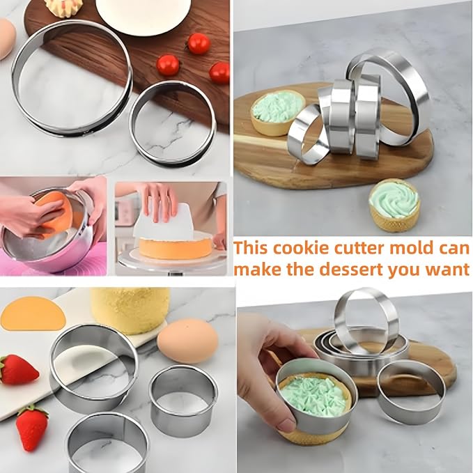 6 Pcs Round Stainless Steel Cookie Cutter Set (2, 3, 3.5,4, 5, 6 Inch),Large Stainless Steel Donut Cutter for cookies, cakes,Baking,Sandwiches, Durable and Easy to clean ﻿ ﻿ ﻿