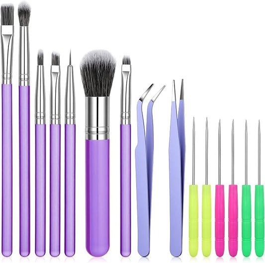 16 PCS Fondant Tools Cake Decorating Brushes Tool Set, Food Paint Brush Include Cookie Pastry Brushes Baking Brush Needles Sugar Stir Needles Elbow and Straight Tweezers for Cake Fondant Decor Supplie