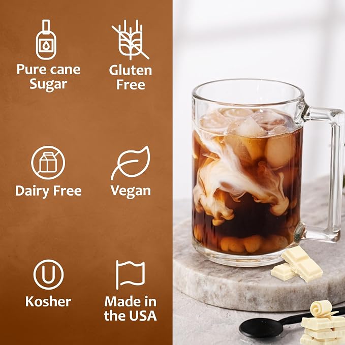 Syruvia Coffee Syrup, White Chocolate Flavored Syrup for Drinks, Lattes, and Desserts – 25.4 fl oz - with Pump