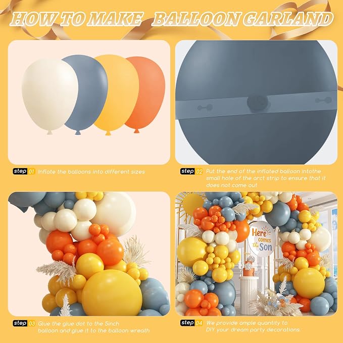 Here Comes the Sun Balloon Garland Arch Kit,412pcs Different Sizes 18 12 10 5 Inch Here Comes the Son Balloon Arch Garland Kit for Boho Retro Here Comes the Son Baby Shower Decor
