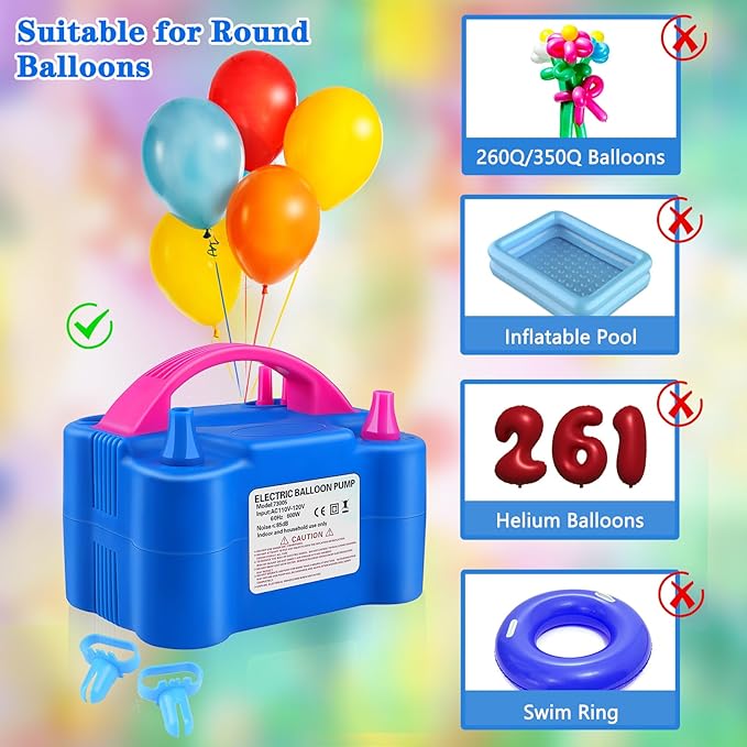 Balloon Pump Electric,110V 600W Balloon Blower Inflator Dual Nozzle Air Pump Balloons Inflator for Decoration, Party, Sport,Gifts:2 Balloon Tying Tools