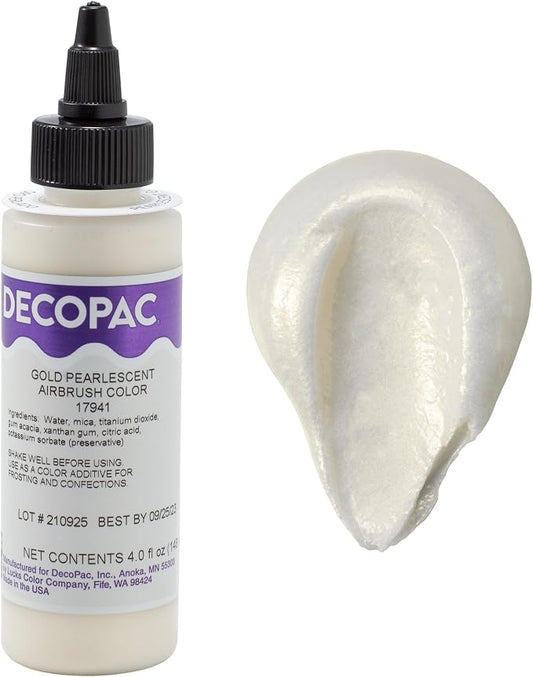 DecoPac Premium Airbrush Color, Pearlescent Gold Shimmer, Edible Airbrush Paint for Decorating Cakes, Cupcakes, and Cookies, Food Coloring, 4oz