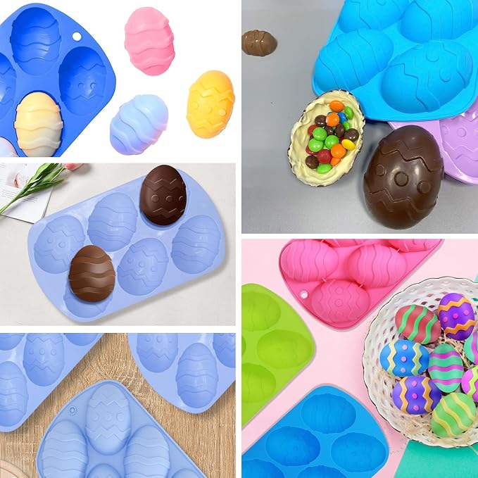 AKOAK 6-cavity Silicone Cake Mold, DIY Handmade Soap Mold, Non-stick Donut Mold, for Chocolate Pudding Jelly Muffin Cups, Kitchen Baking Decoration (Easter Egg)