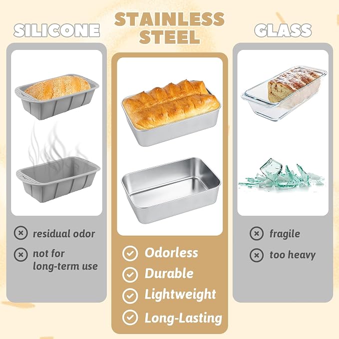 AKOLAFE 8 Pack Stainless Steel Loaf Pan 9 x 5.9 Inch Banana Bread Pan for Homemade Bread Loaf Pans for Baking Bread Tin Sourdough Bread Baking Pan Metal Sandwich Loaf Bread Pans for Meatloaf, Cake