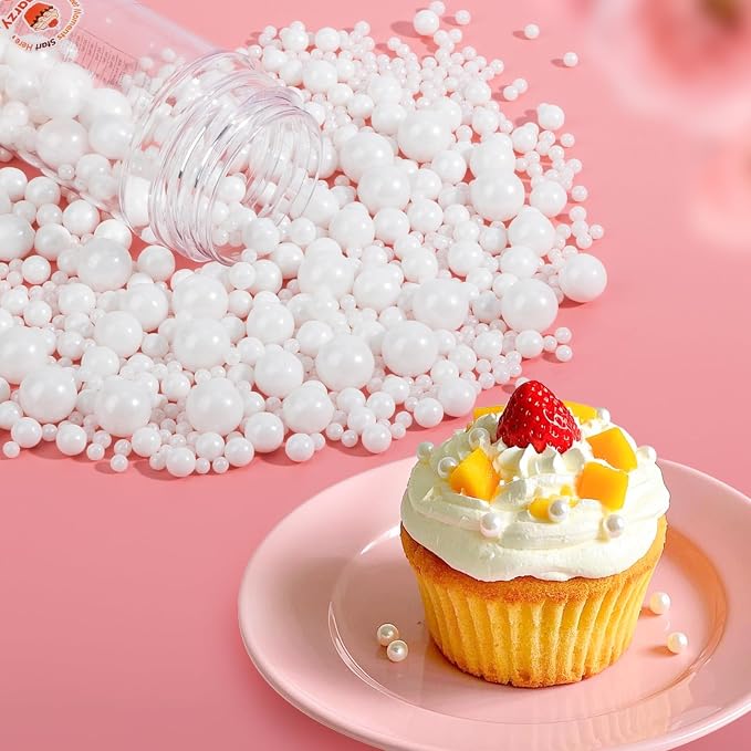 Edible White Pearl Sprinkles for Cake Decorating,130g,Edible Pearl Sugar Mix Size,Baking Candy Decorations,Cupcake Toppers,Cookie Donuts Ice Cream Dessert Decorating,Wedding Birthday Party Supplies