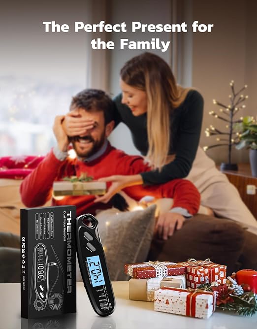 Instant Read Meat Thermometer Digital with Dual Probe, Food Thermometer for Cooking & Grilling, Large Backlit & Calibration, Grill Thermometer for Outside/Kitchen/Oven/Smoker/BBQ, Bakeware