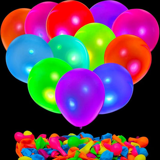 60 Pcs UV Neon Balloons, 7 Colors Blacklight Reactive Fluorescent Balloons Glow in the Dark Birthday Decorations for Birthday, Wedding, Neon Party, Glow Party Decorations Supplies