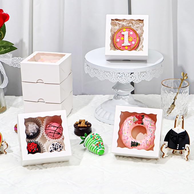 40 Pack Bakery Boxes for Mini Bundt, Cake,Pie, Cinnamon Roll Treat,4x4x2 Inches Cookies Boxes Chocolate Truffle Box Party Wedding Favor