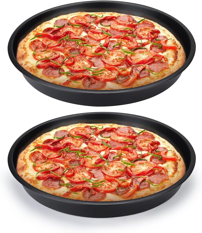 2 Pack Pizza Pan for Oven, Deep Dish Pizza Tray, Non-Stick Carbon Steel, Round Baking Sheet Plates, 10 Inch