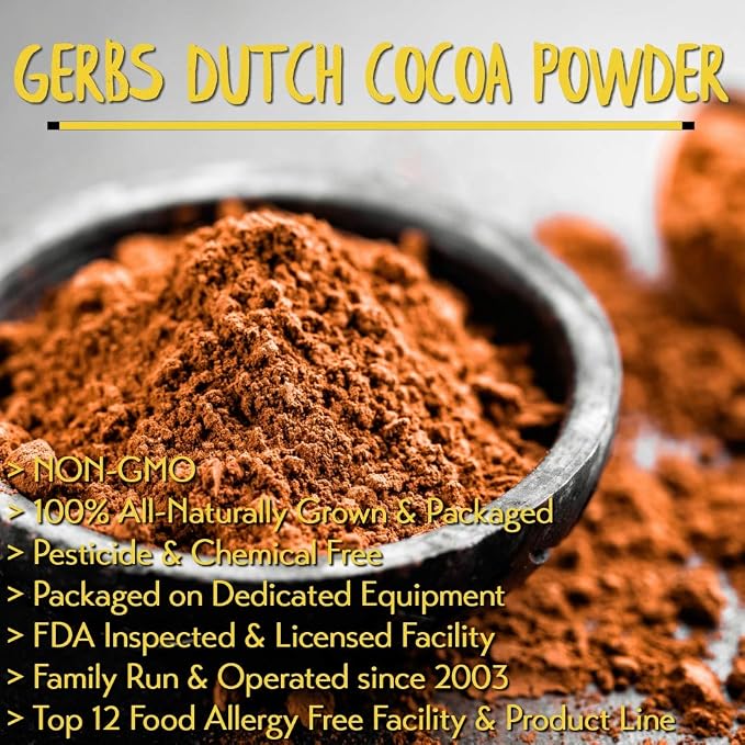 Gerbs Dutch Cocoa Powder 4 lbs. | 22-24% Cocoa Butter Fat, Resealable Bag | Rich, Smooth Dutch Process | Top 14 Allergen-Free