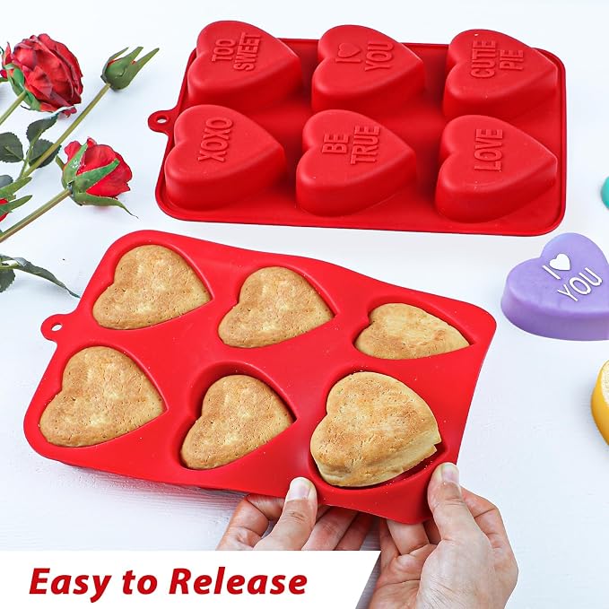 Webake Large Conversation Heart Mold for Baking, Heart Silicone Cake Molds 6-Cavity Heart Shaped Cake Pans,2 Packs