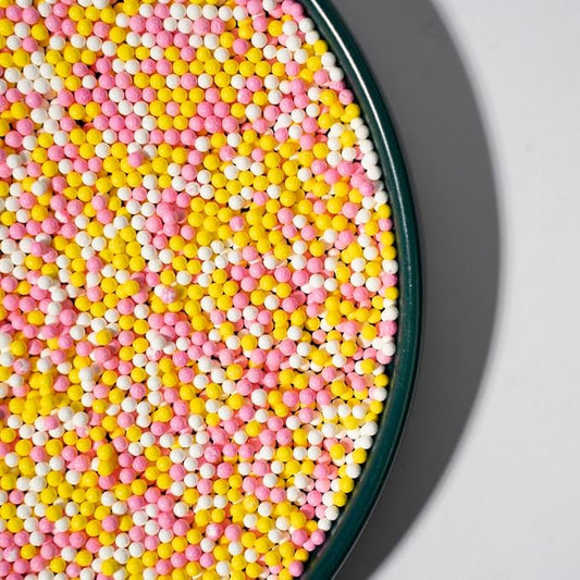 Nonpareils White Pink Yellow Edible Pearl Sprinkles for Cake Decorations 130g/4.6oz, Baking, Ice Cream, Cookies, Cupcake Topper Edible Pearls Sprinkles - White Sugar Pearls for Cake Decorating 130g/4.6oz (2mm Yellow Pink)