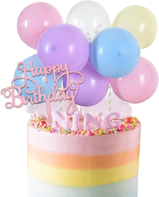 BEISHIDA Happy Birthday Cupcake Toppers - Pastel Mini Balloon Cloud Birthday Cake Decorations for Baby Shower Wedding Anniversary Supplies