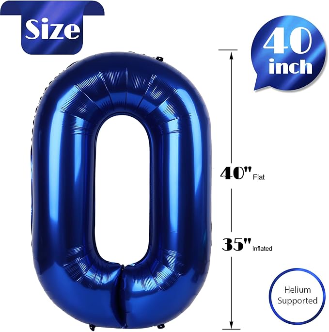 Night Blue Number Balloon 40 Inch, 0 Number Balloons, 10 20 30 40 50 Numbers Balloon Birthday Decorations, Party Supplies for Women