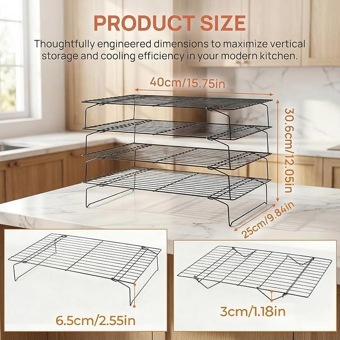 4-Tier Collapsible Cooling Racks | Detachable Wire, Stackable Drying Rack, For Cookie Bread Pizza Baking, For Fruits & Snacks, Perfect for Outdoor Camping