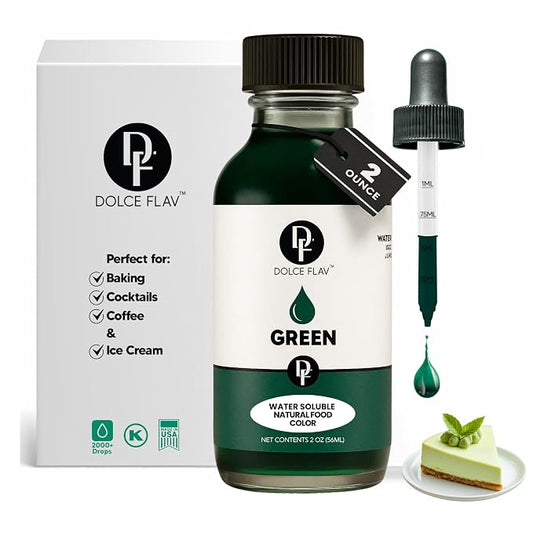 Dolce Flav Natural Green Food Coloring – 2 oz Vibrant Plant-Based Color from Green Apple | Water-Soluble Liquid Dye for Baking, Drinks & Frostings | Graduated Dropper Included | No Artificial Dyes | Kosher | Made in USA